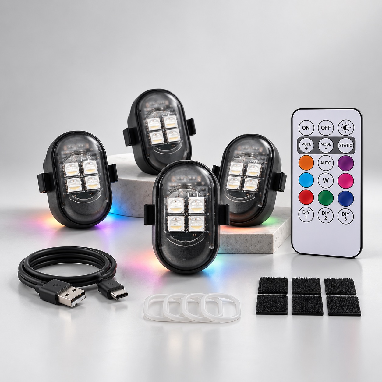 Auradot-6 AuraDot RGB 4’lü Set – Şarjlı Kablosuz Ambiyans Işığı - Görsel 1